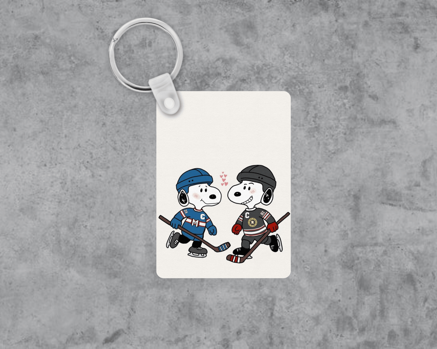 Snoopy Hockey Romance Acrylic Keychain | Double-Sided 1.6" x 2.4"