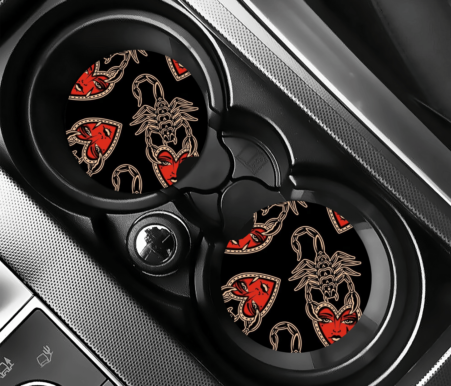 Traditional Tattoo Car Coasters | 2.75" Absorbent Set of 2