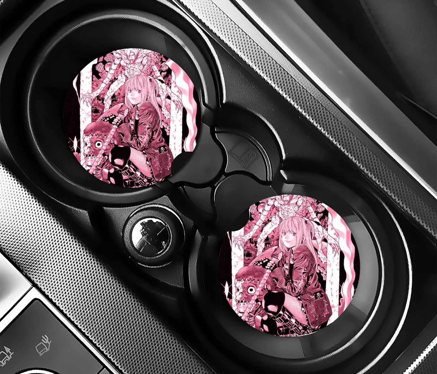 Pink Death Anime Car Coasters | 2.75" Absorbent Set of 2