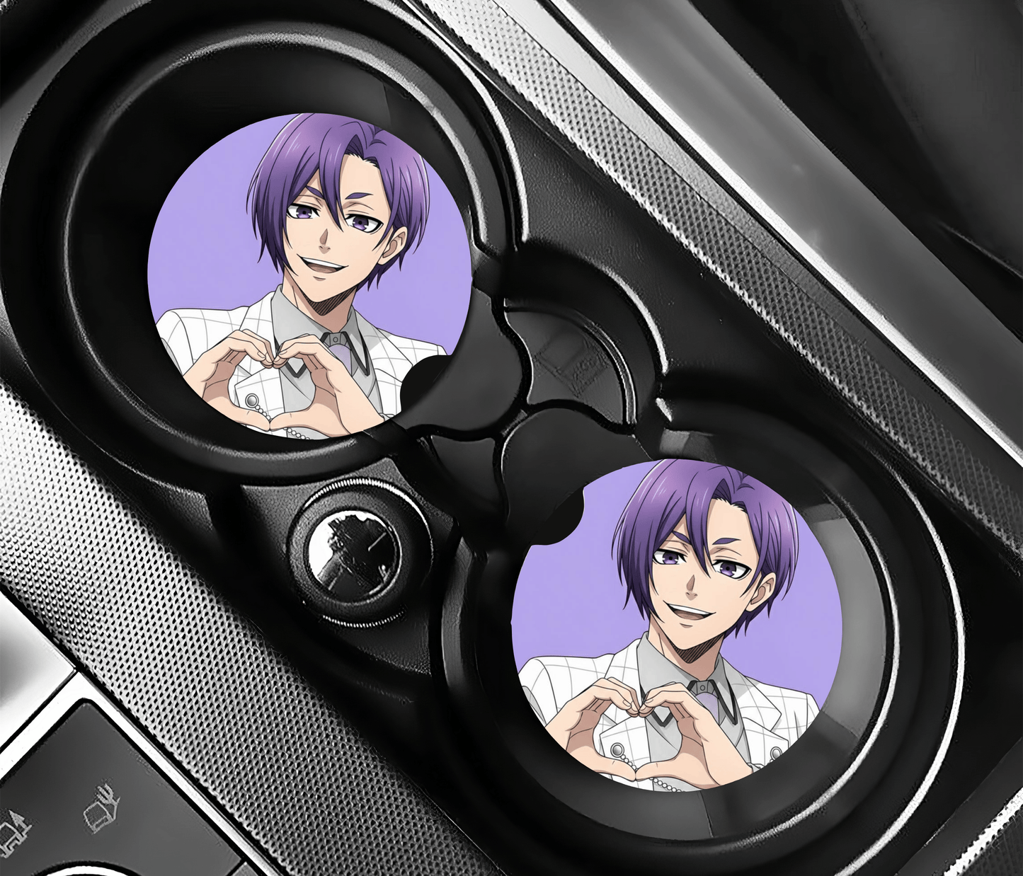 Purple Anime Heart Car Coasters | 2.75" Absorbent Set of 2