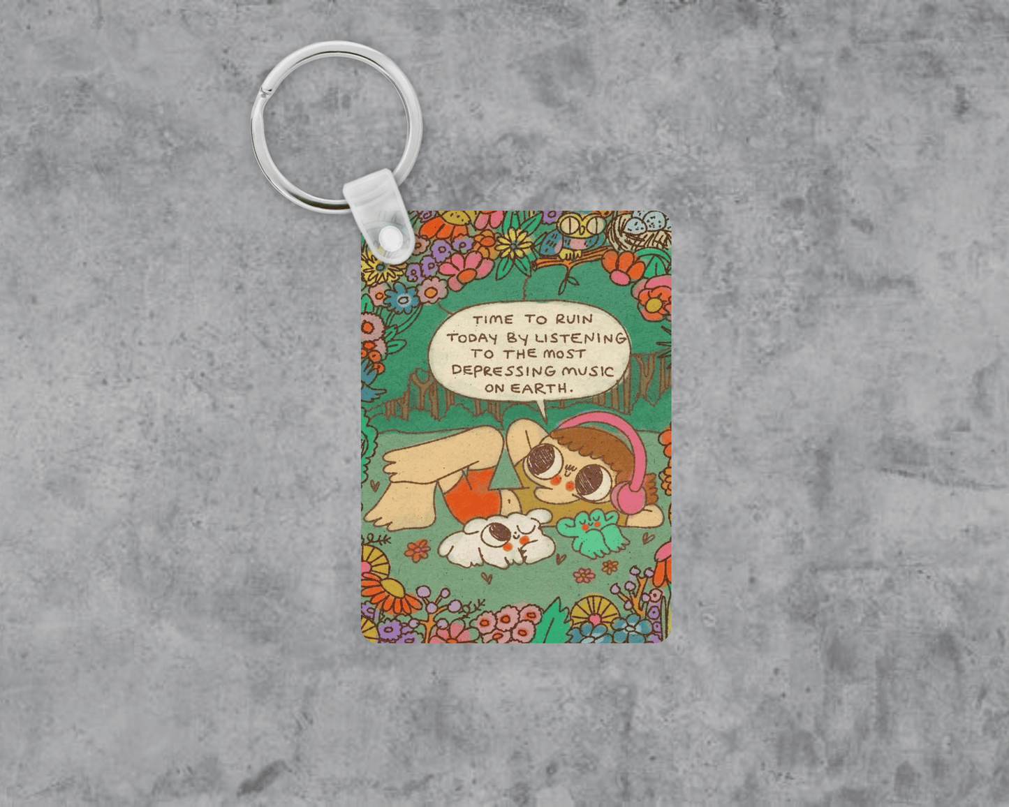 Listen to Depressing Music Acrylic Keychain | Double-Sided 1.6" x 2.4"