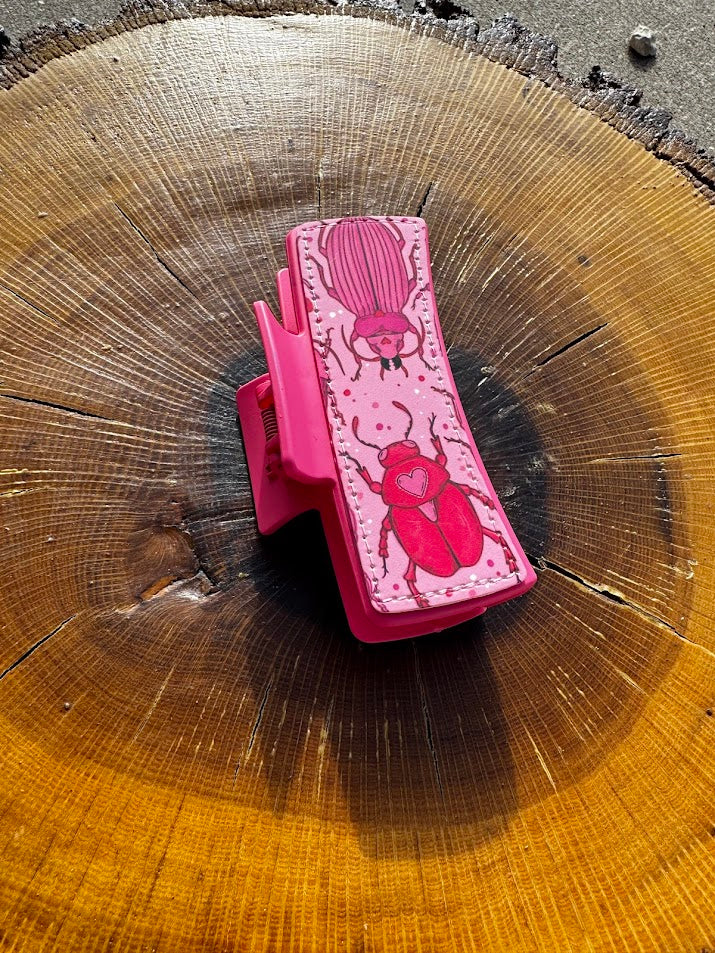 Pink Love Bugs Claw Clip | 4" Double-Sided Hair Clip