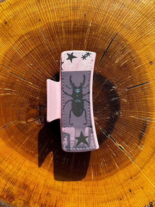 Pink Beetle Claw Clip | 4" Double-Sided Hair Clip