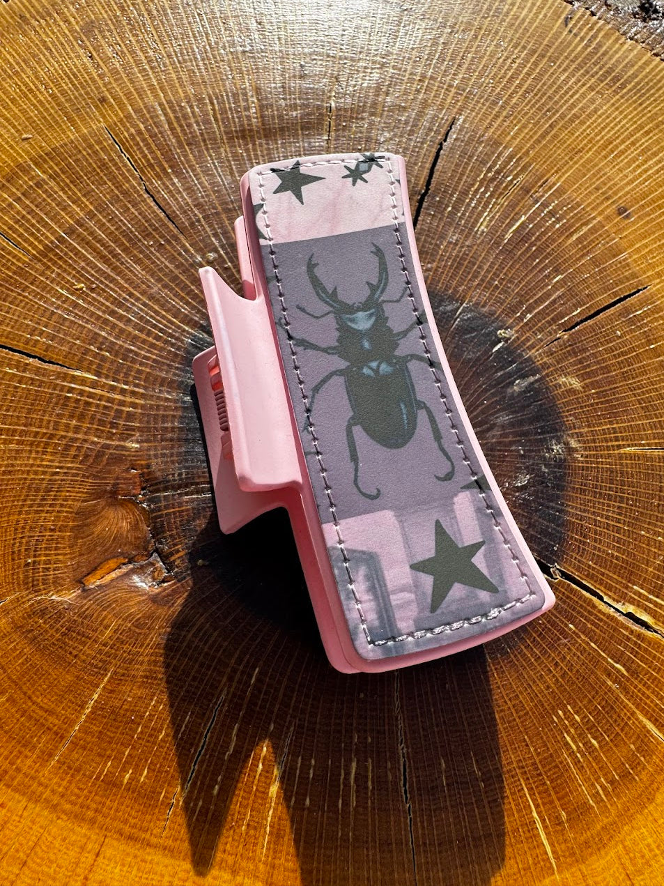 Pink Beetle Claw Clip | 4" Double-Sided Hair Clip