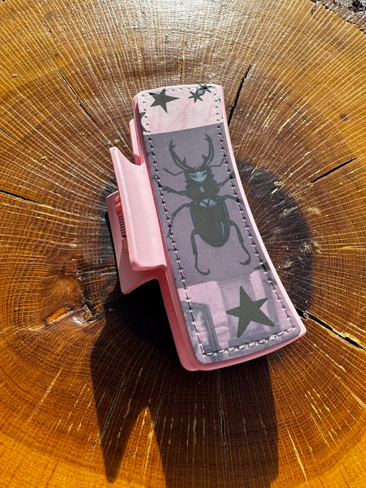 Pink Beetle Claw Clip | 4" Double-Sided Hair Clip