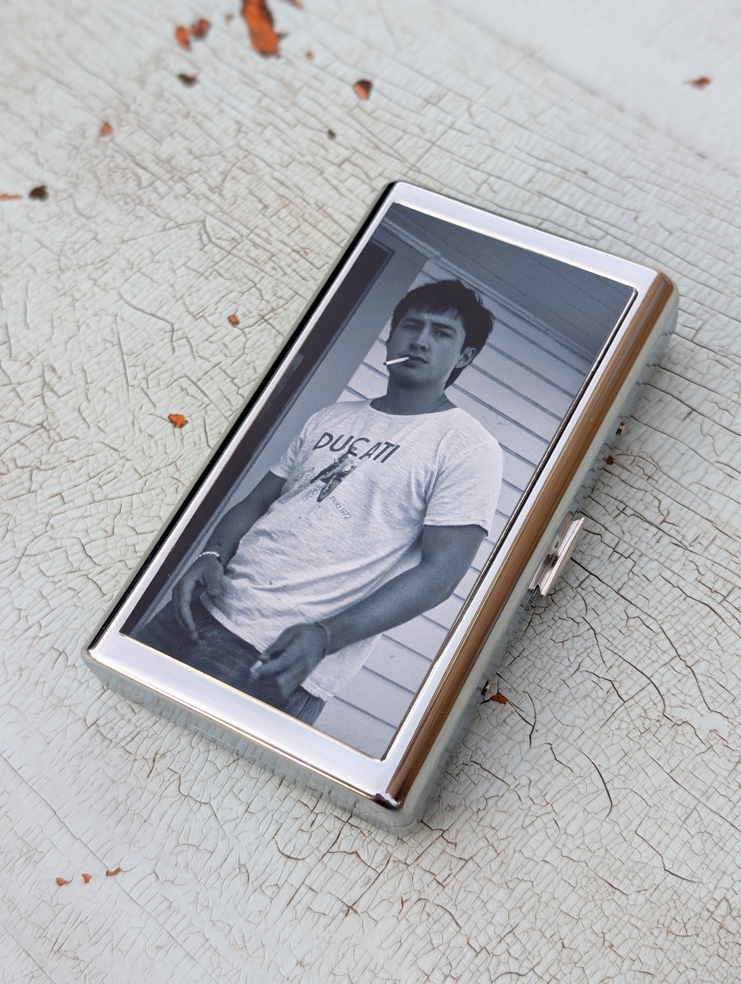 Hudson W. Metal Cigarette Case | Dual-Panel Spring Clip Holder