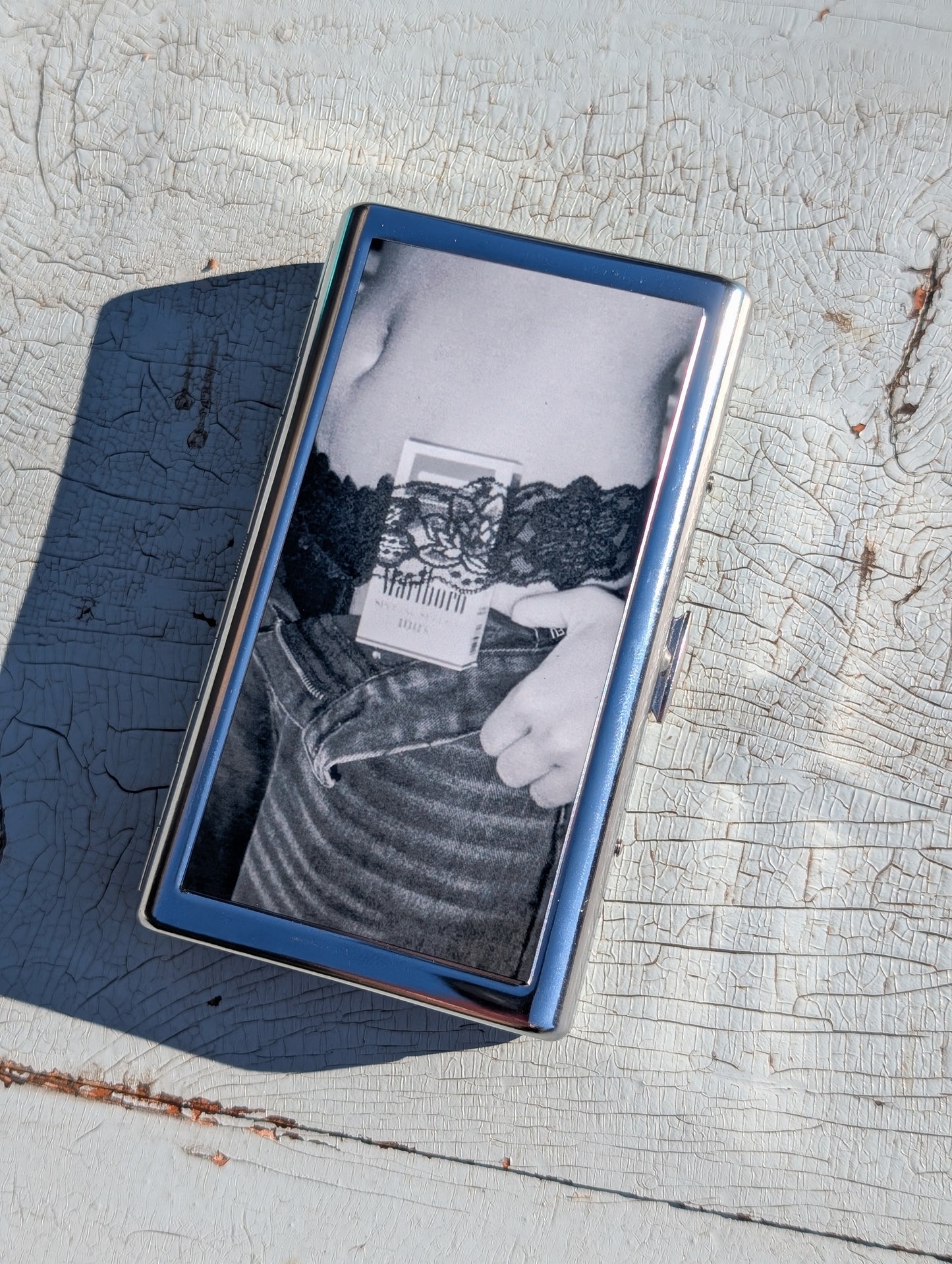 Woman's Underwear Smoking Metal Cigarette Case | Dual-Panel Spring Clip Holder
