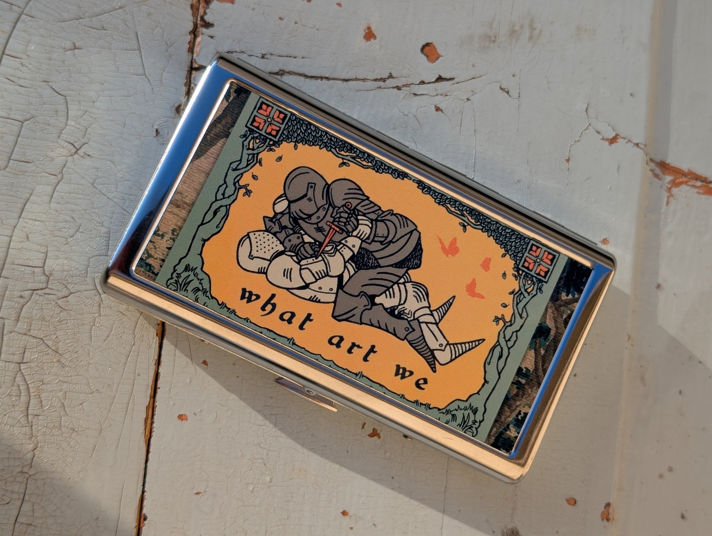 Knights What Are We Metal Cigarette Case | Dual-Panel Spring Clip Holder