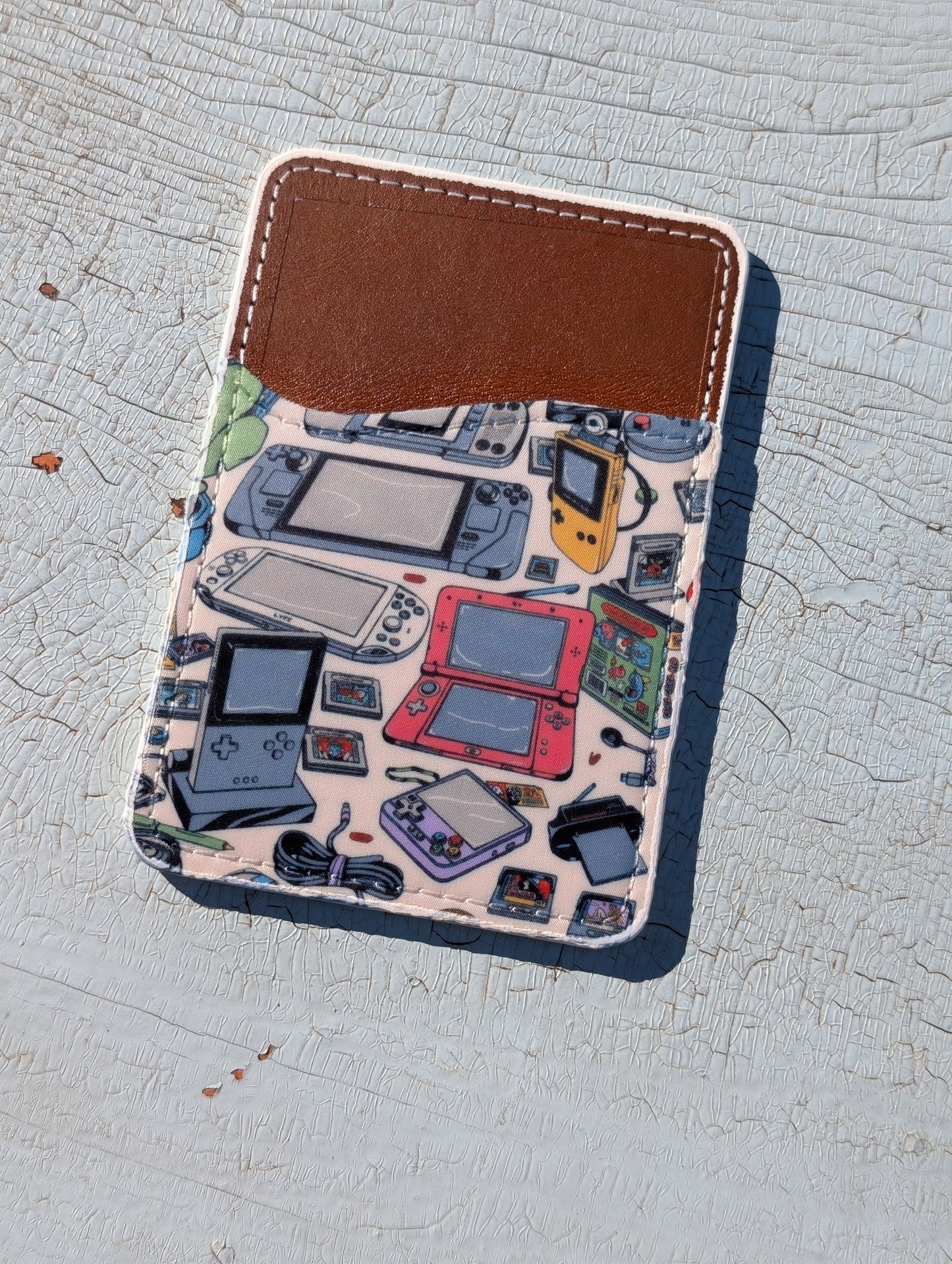 Retro Gaming Systems Phone Wallet | Leather Adhesive Card Holder 3.8" x 2.6"