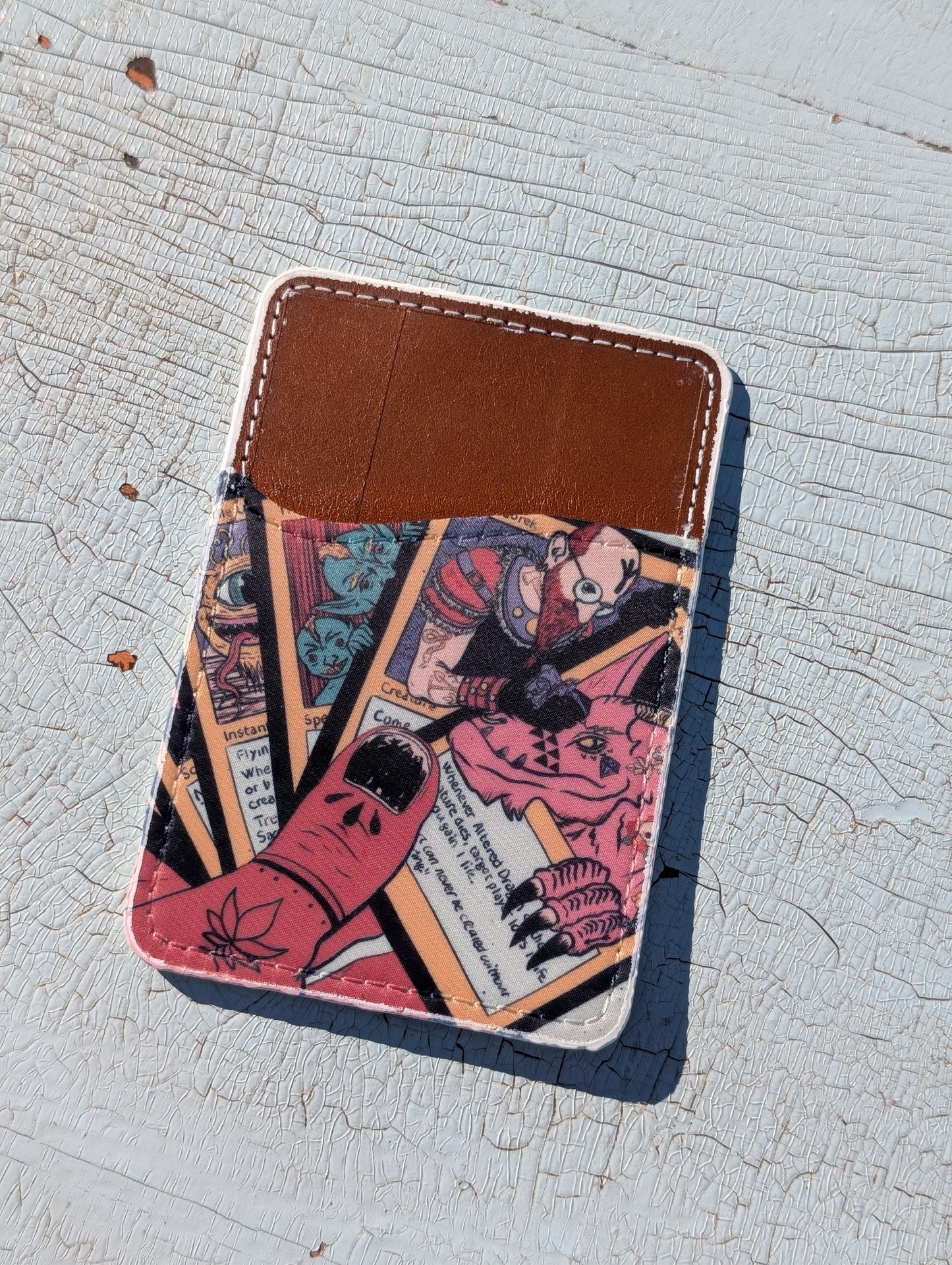 Fantasy Card Game Phone Wallet | Leather Adhesive Card Holder 3.8" x 2.6"