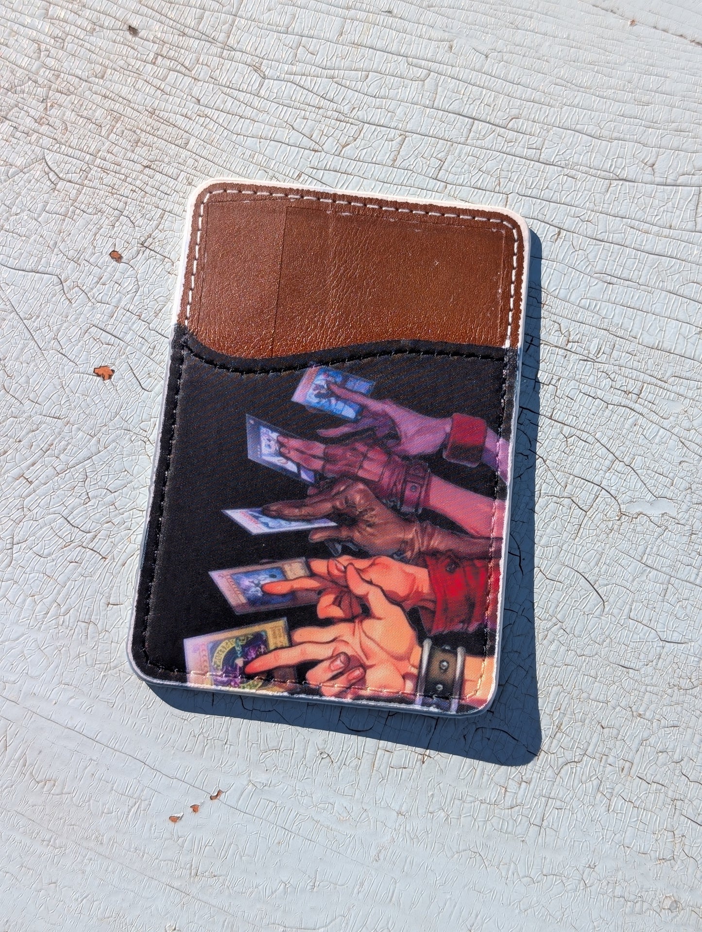 Illustrative Fantasy Card Phone Wallet | Leather Adhesive Card Holder 3.8" x 2.6"