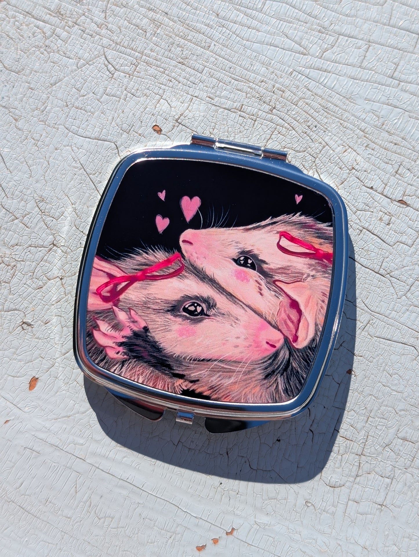 Opossum Cuddles Compact Mirror | 2.5" Metal Pocket Mirror