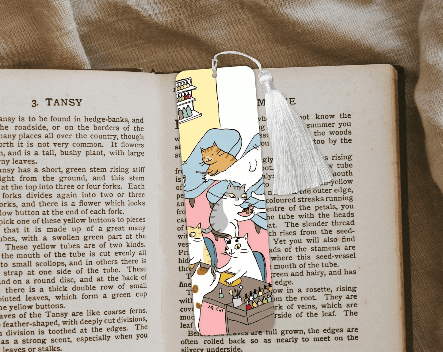 Cat Nail Salon Aluminum Bookmark | Double-Sided 2x6 Metal Bookmark