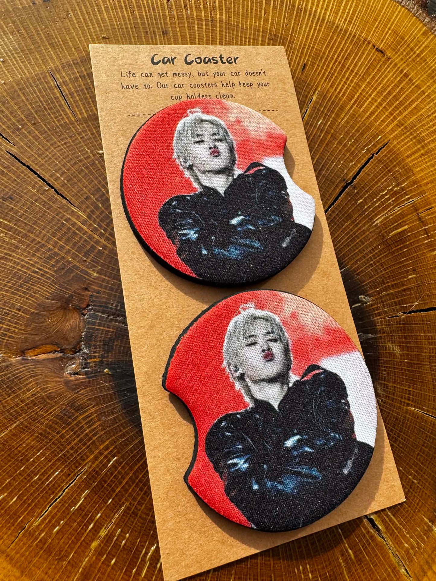 Kpop Straykids Leeknow Car Coasters | Set of 2 Holder Coasters