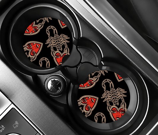 Traditional Tattoo Car Coasters | 2.75" Absorbent Set of 2