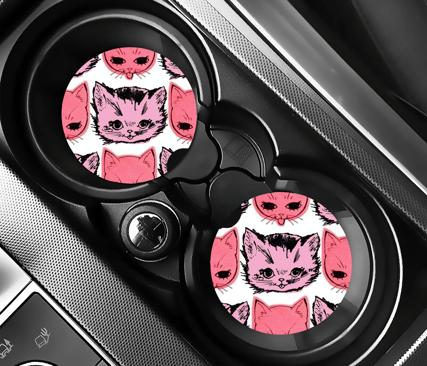 Pink Cat Car Coasters | 2.75" Absorbent Set of 2