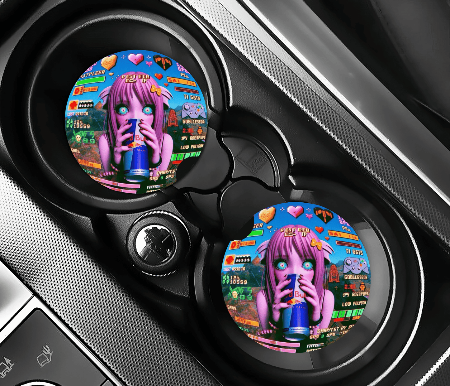 Anime Girl Energy Drink Car Coasters | 2.75" Absorbent Set of 2