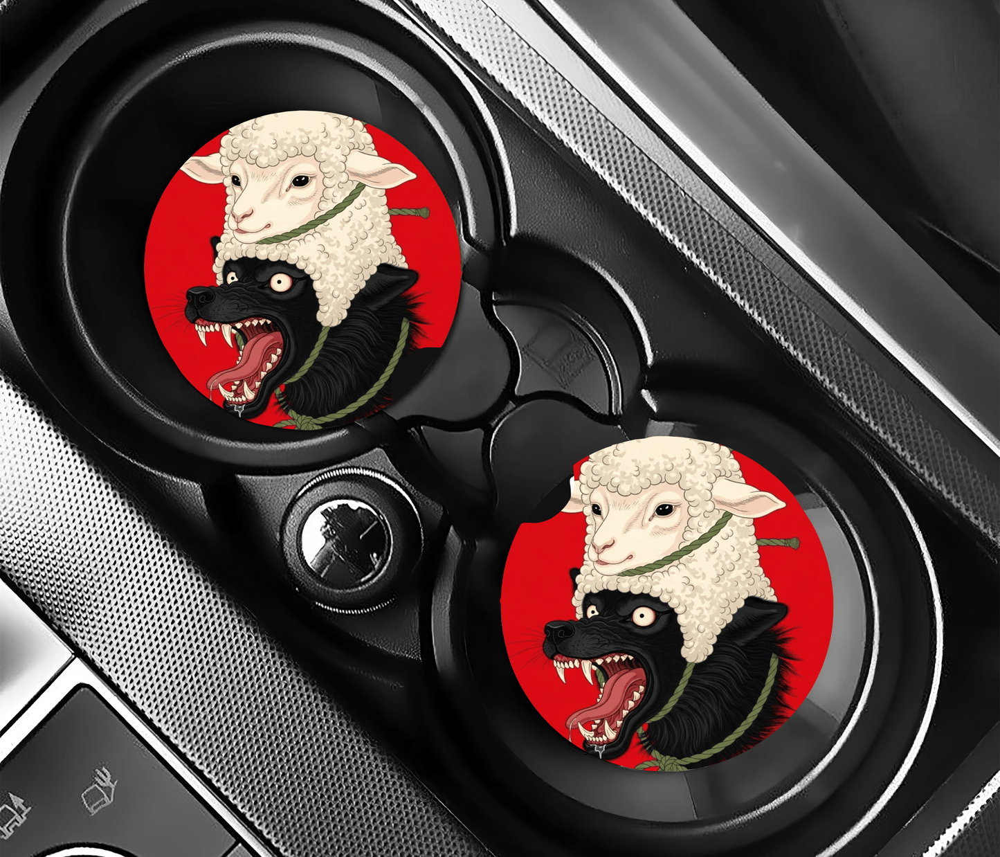 Wolf in Sheep's Clothing Car Coasters | 2.75" Absorbent Set of 2