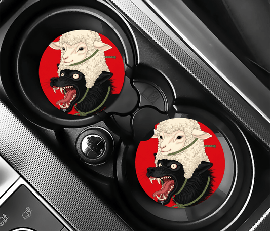 Wolf in Sheep's Clothing Car Coasters | 2.75" Absorbent Set of 2