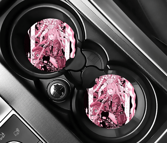 Pink Death Anime Car Coasters | 2.75" Absorbent Set of 2