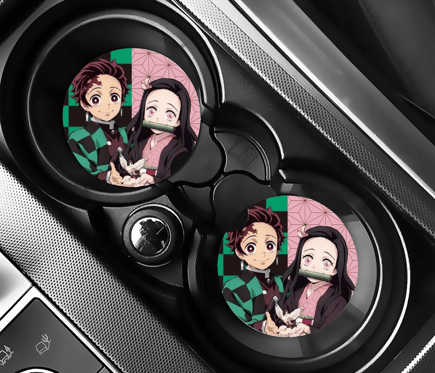 Demon Anime Brother and Sister Car Coasters | 2.75" Absorbent Set of 2