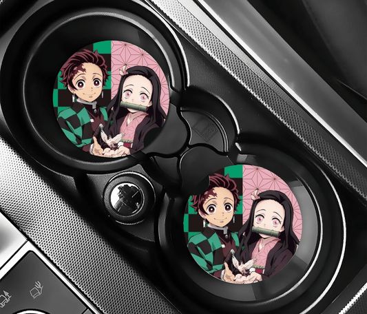 Demon Anime Brother and Sister Car Coasters | 2.75" Absorbent Set of 2