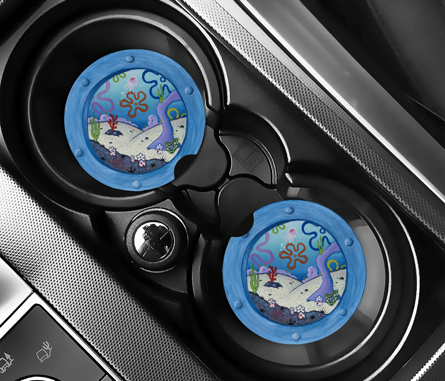 Cartoon Under the Sea Car Coasters | 2.75" Absorbent Set of 2