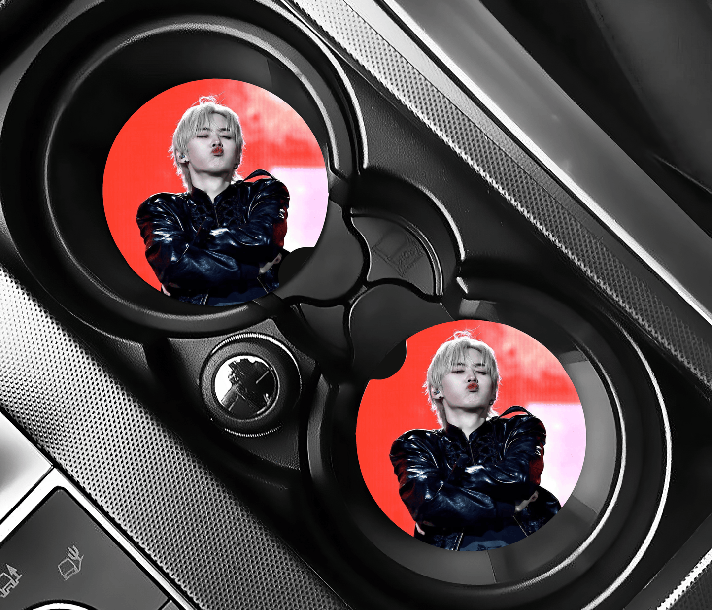 Kpop Straykids Leeknow Car Coasters | Set of 2 Holder Coasters
