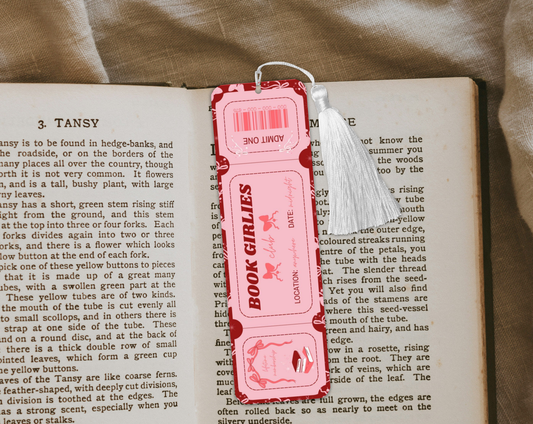 Book Girlies Book Club Ticket Aluminum Bookmark | Double-Sided 2x6 Metal Bookmark