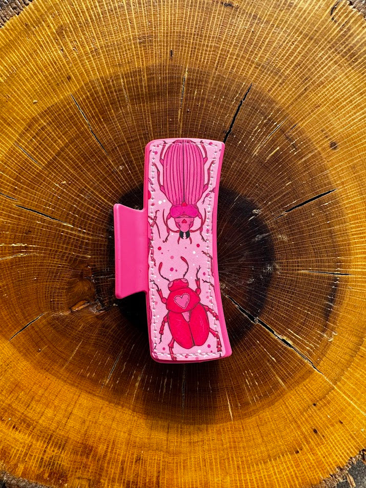 Pink Love Bugs Claw Clip | 4" Double-Sided Hair Clip