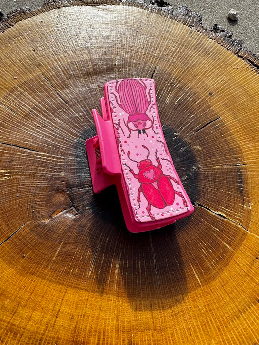 Pink Love Bugs Claw Clip | 4" Double-Sided Hair Clip