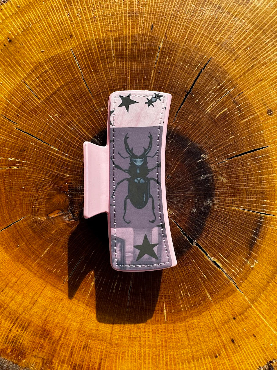 Pink Beetle Claw Clip | 4" Double-Sided Hair Clip