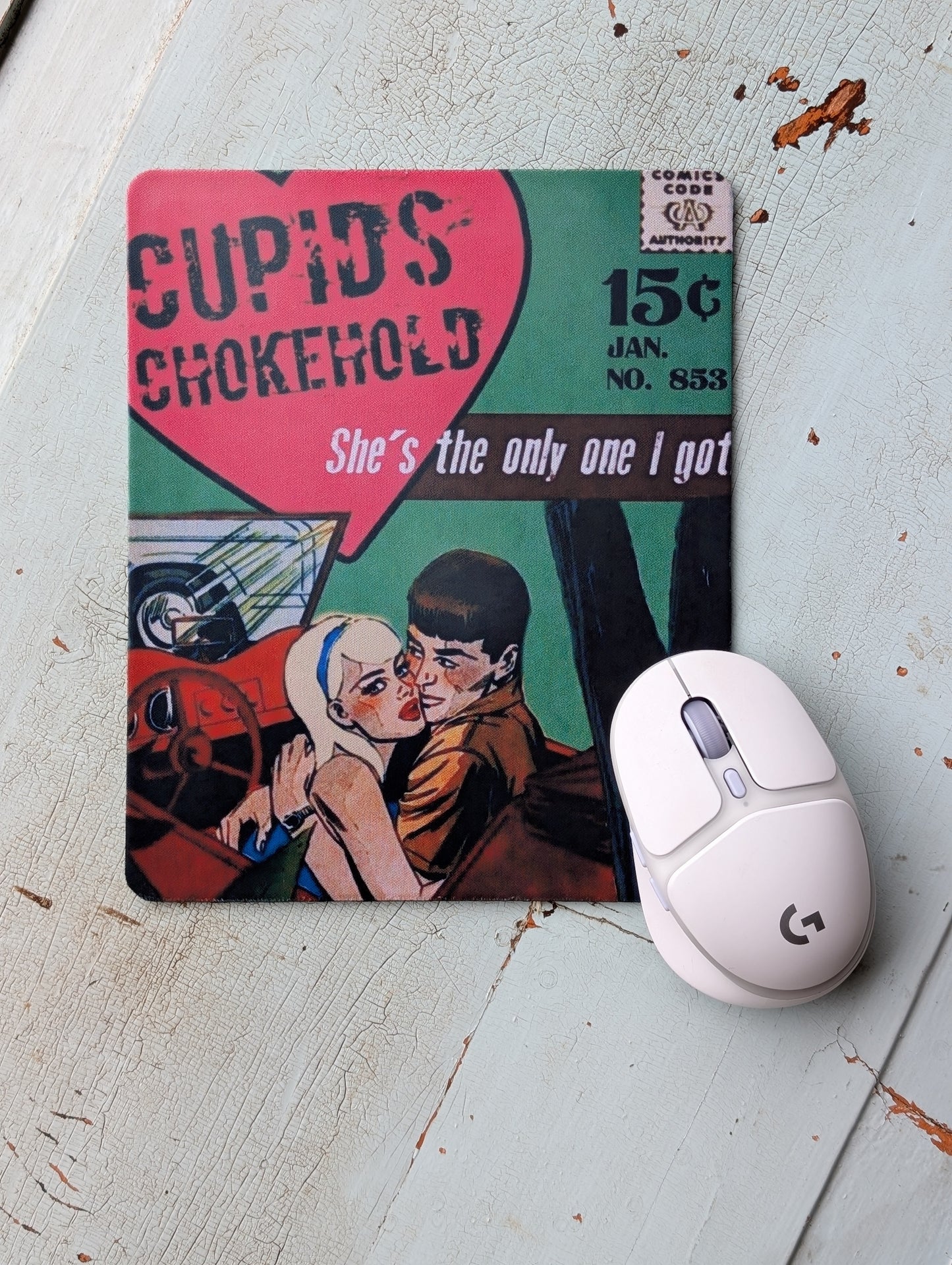 Cupid's Chokehold Retro Mouse Pad – Smooth Non-Slip Desk Mouse Pad (8.5 x 7.1 in)