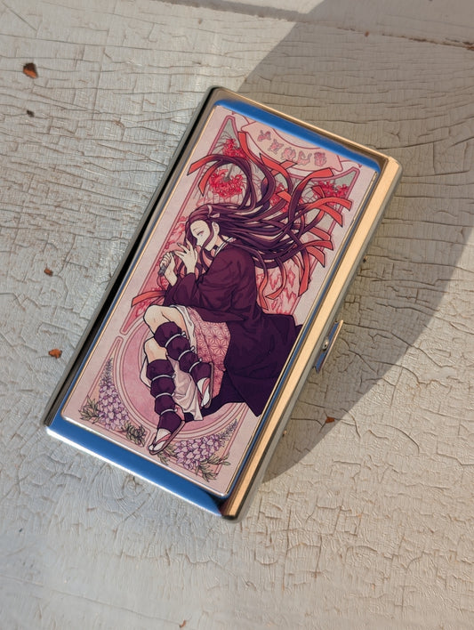 Anime Sister Demon Metal Cigarette Case | Dual-Panel Spring Clip Holder