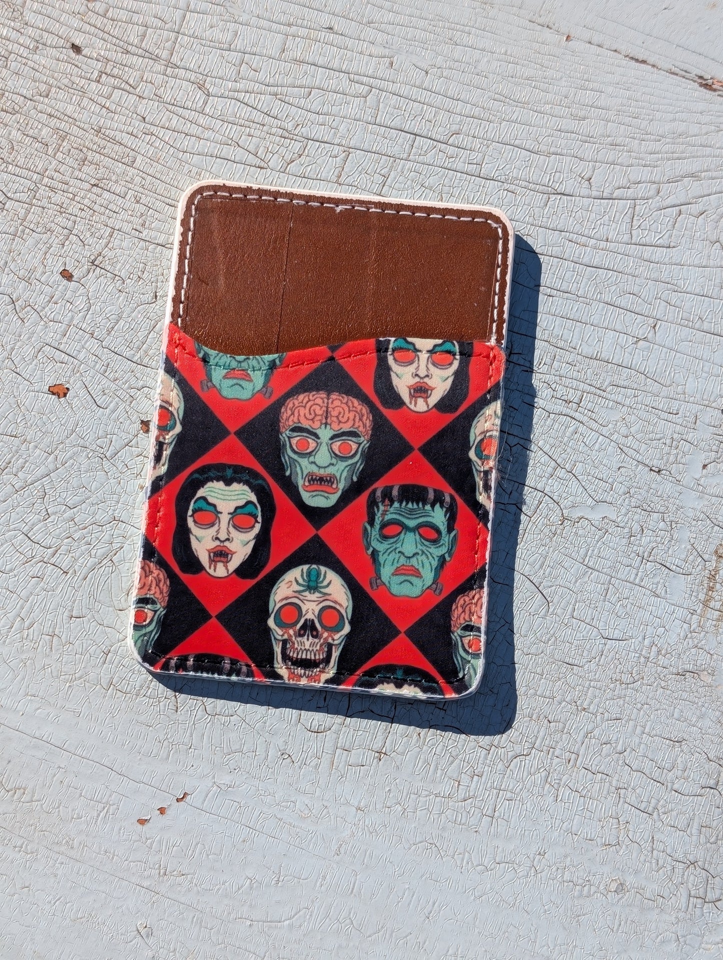 Monster Mash Phone Wallet | Leather Adhesive Card Holder 3.8" x 2.6"