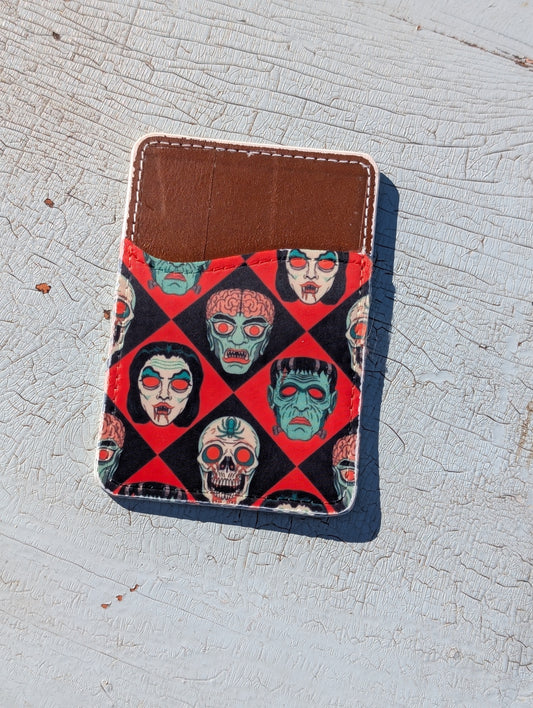 Monster Mash Phone Wallet | Leather Adhesive Card Holder 3.8" x 2.6"