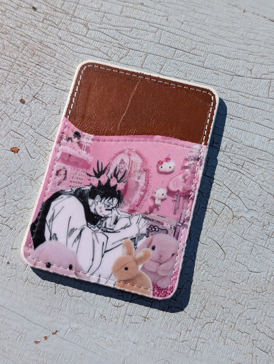 Anime Boyfriend Kawaii Coquette Bedroom Phone Wallet | Leather Adhesive Card Holder 3.8" x 2.6"