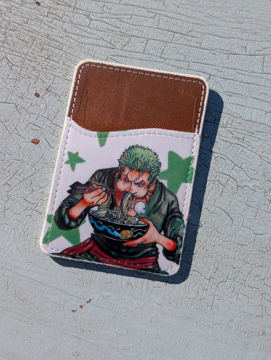Eating Ramen Pirate Anime Phone Wallet | Leather Adhesive Card Holder 3.8" x 2.6"