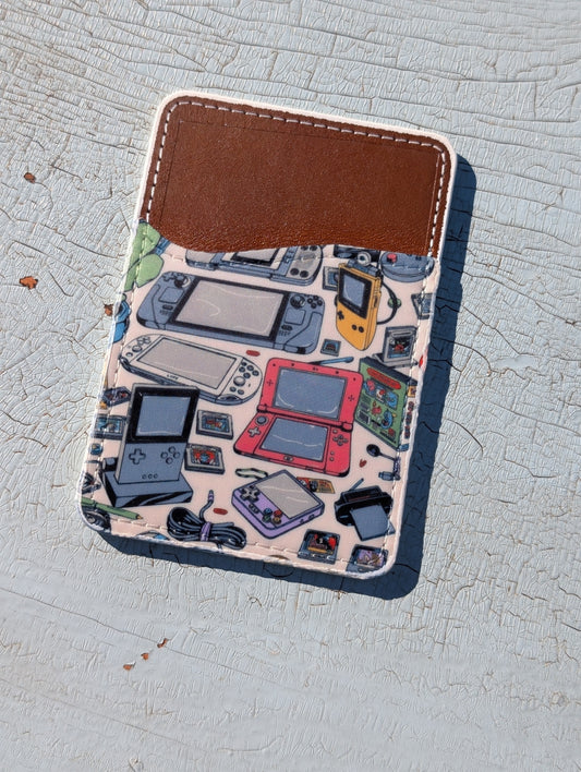 Retro Gaming Systems Phone Wallet | Leather Adhesive Card Holder 3.8" x 2.6"