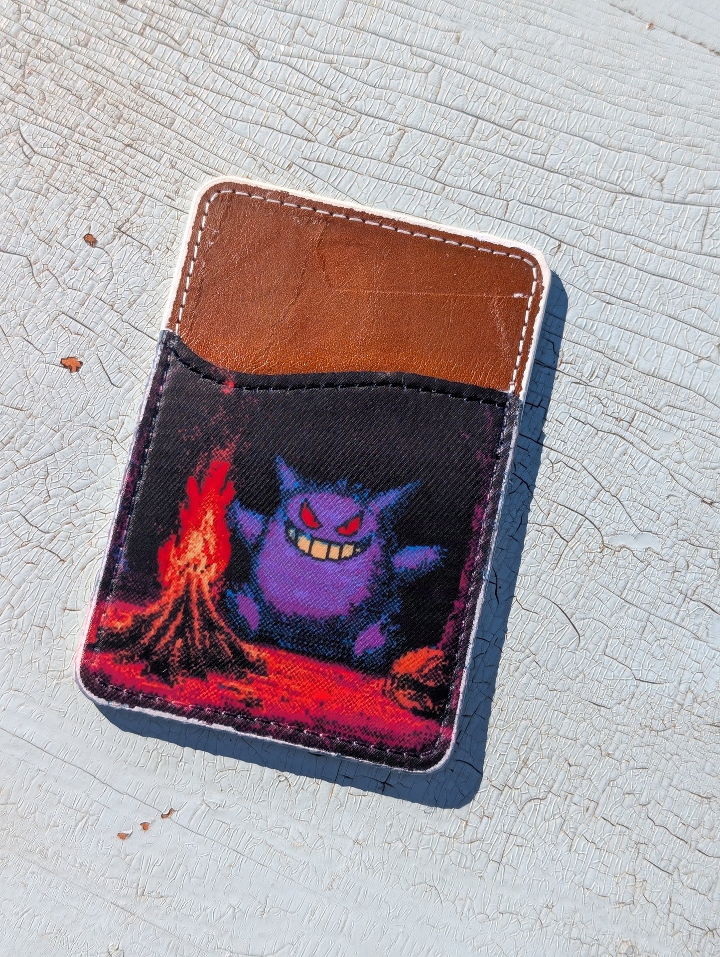 Campfire Purple Ghost Phone Wallet | Leather Adhesive Card Holder 3.8" x 2.6"