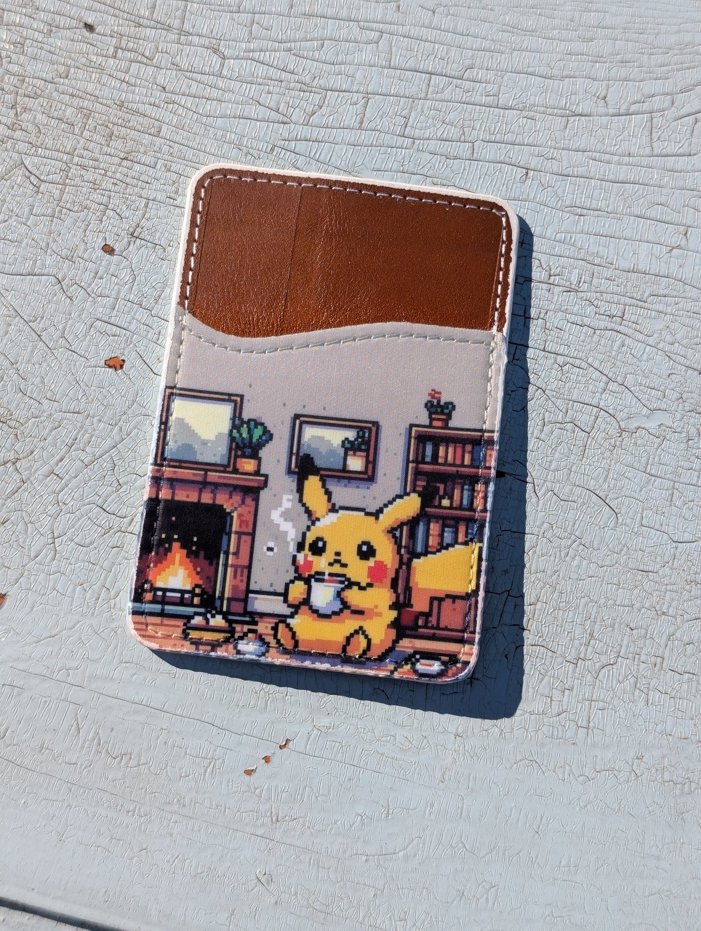 Electric Mouse Cozy Cabin Phone Wallet | Leather Adhesive Card Holder 3.8" x 2.6"