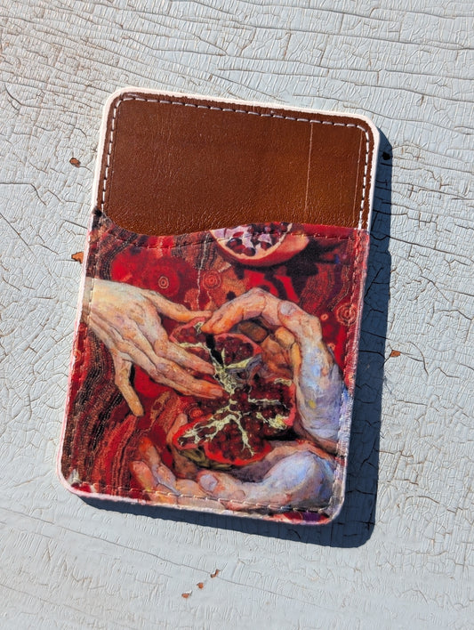Pomegranate Seeds Phone Wallet | Leather Adhesive Card Holder 3.8" x 2.6"