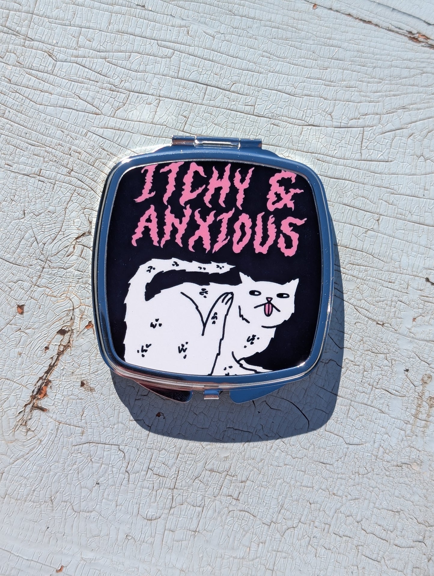 Itchy & Anxious Compact Mirror | 2.5" Metal Pocket Mirror