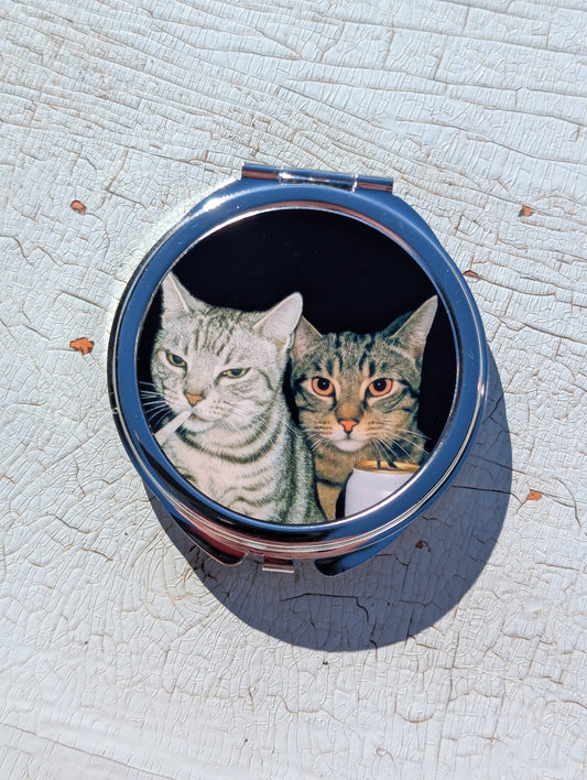 Cat Smoking & Drinking Compact Mirror | 2.5" Metal Pocket Mirror